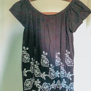 Black Embroidered White Flowers Off The Sholder